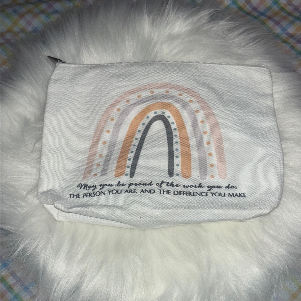 Rainbow Canvas Pouch - White with Multicolor Accents